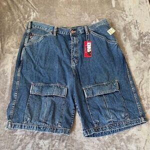 Vintage Mecca USA Denim Cargo Shorts Mens 42X12 Blue Baggy Y2K Hip Hop Deadstock